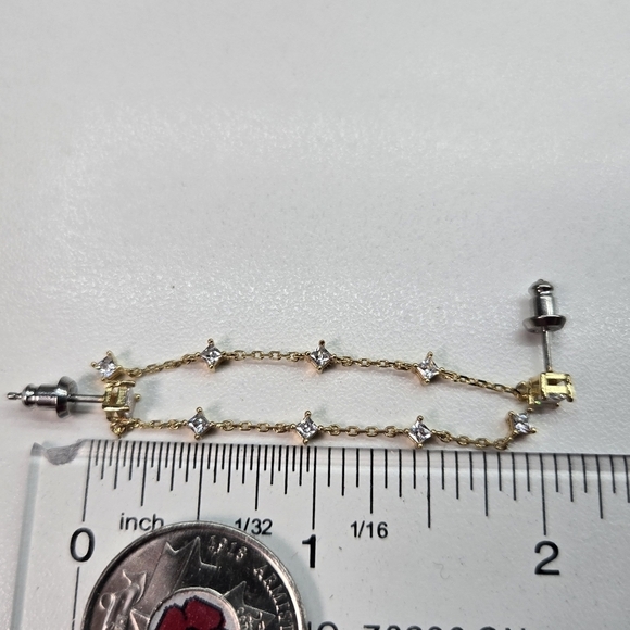 ✨2/$10✨ Fossil Gold Tone Dangle Drop Earrings Cubic Zirconia 2'' - Picture 7 of 7